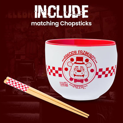Silver Buffalo Five Nights at Freddy's Ramen Noodle Bowl - 20 Oz Ceramic with Chopsticks, Microwave Safe