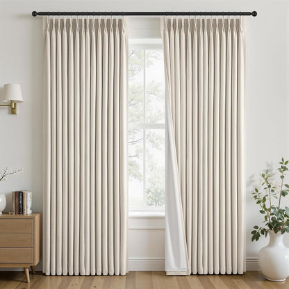 Topfinel Oatmeal Blackout Curtains - 84 Inch Long Pinch Pleated Drapes | Energy-Efficient Flax Linen, 2 Panels Set