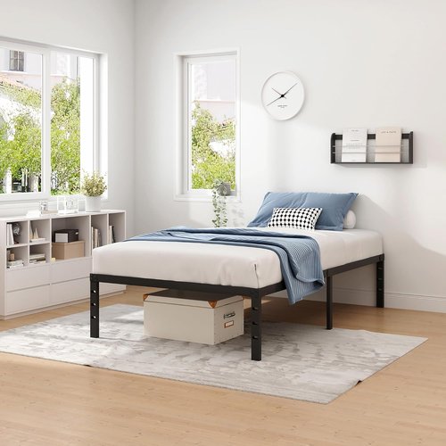 Jetoo Metal Bed Frame - Twin Size with Storage Space | Heavy Duty Sturdy Foundation, Black, 16 Inch