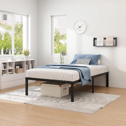 Jetoo Metal Bed Frame - Twin Size with Storage Space | Heavy Duty Sturdy Foundation, Black, 16 Inch