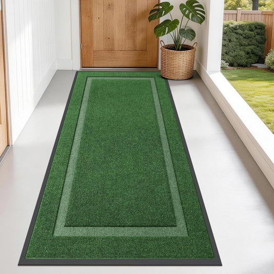 OLANLY Waterproof Front Door Mat - All-Season Indoor/Outdoor Doormat, Sturdy Natural Rubber, 71x34, Green