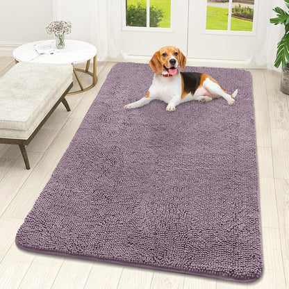 OLANLY Dog Door Mat - Absorbent Non-Slip Chenille for Muddy Paws | 59x32 Deep Plum, Quick Dry Washable Doormat