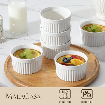 MALACASA Casserole Dishes - 8 oz Oven Safe Ramekins for Baking and Serving