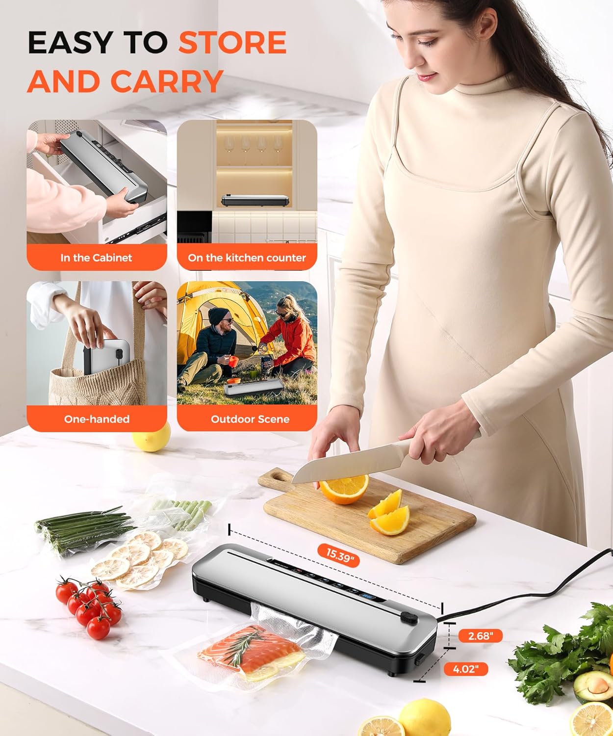 Vacuum Sealer Machine - 6-in-1 Dry/Moist Modes & Digital Timer | Compact Design with 10 Bags (Black Silver)