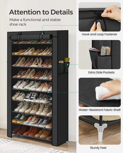 SONGMICS 10-Tier Shoe Rack, Shoe Storage Cabinet with Dustproof Cover, Free-Standing Shoe Storage Organizer for Closet, Entryway, Hold 40-50 Pairs of Shoes, for Sneakers, High Heels, Black URXJ36HV1