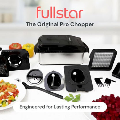 Fullstar Vegetable Chopper & Spiralizer - 9-in-1 Food Chopper with Container, Kitchen Essential in Stainless Steel Black