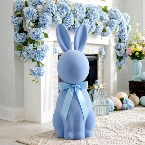 Lineshading Blue Easter Bunny Decoration - 25" Flocked Standing Large Rabbit Figurine for Porch & Lawn Decor