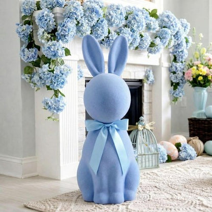 Lineshading Blue Easter Bunny Decoration - 25" Flocked Standing Large Rabbit Figurine for Porch & Lawn Decor
