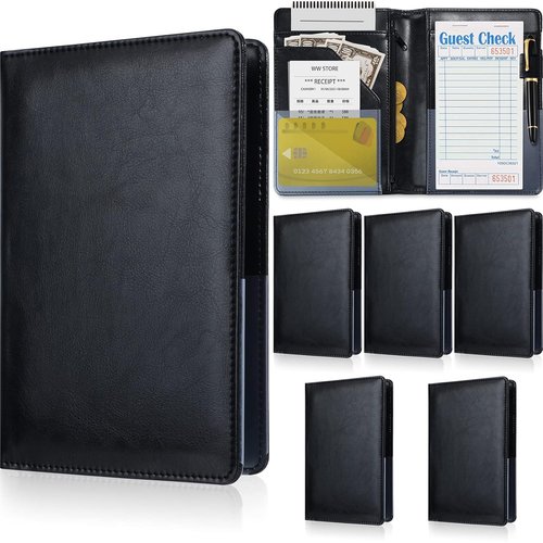 Containlol 6 Pcs Waitress Server Books Guest Book Pad Leather Money Organizer Wallet Organizer Waiter Cash Check Bill Receipt Holder with Pocket for Waitstaff Fit Apron(Classic Style)