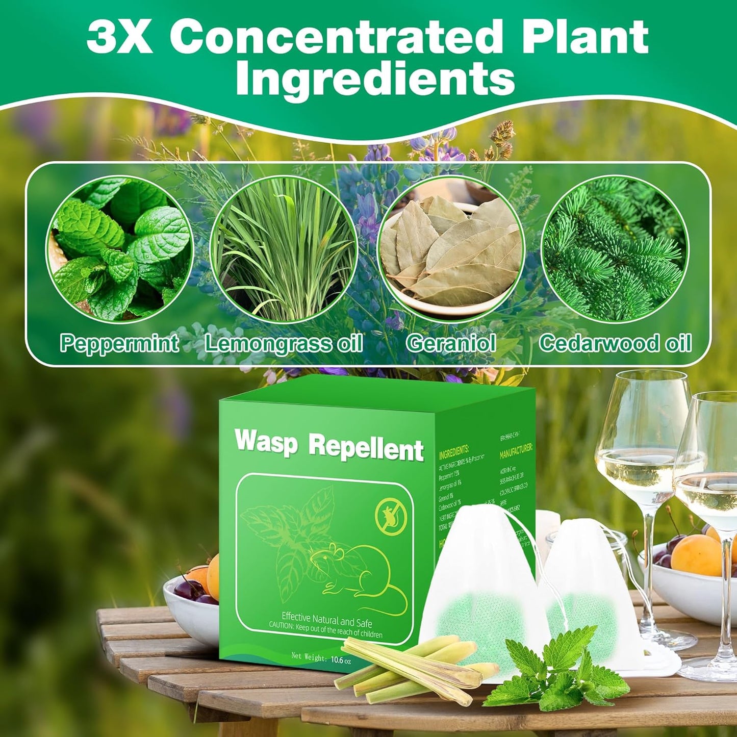 Skiennix Natural Wasp & Bee Repellent - Peppermint Oil Formula | 12 Pack, Safe for Pets & Humans