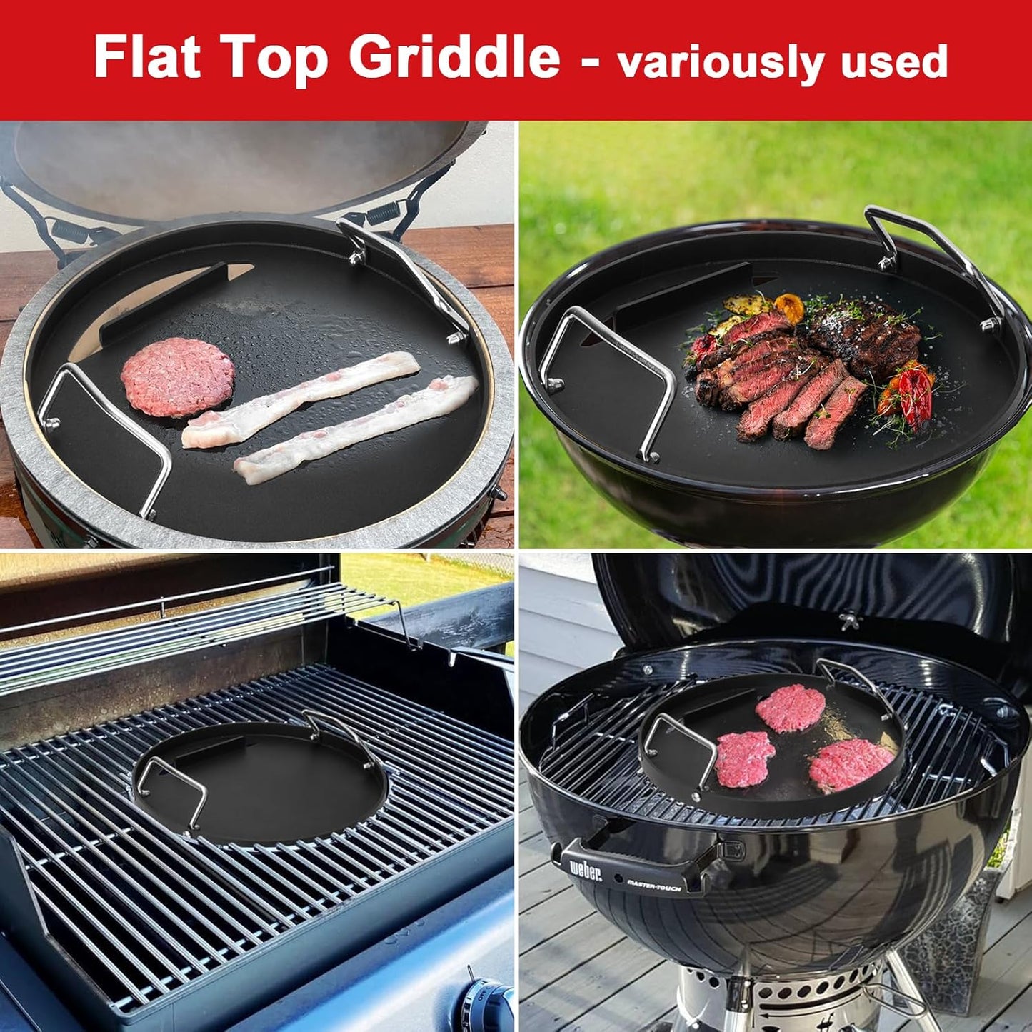 Weber Full Size Griddle Inserts - Flat Top Griddle for 14" Charcoal Grills & Smokers | Replacement Part for Weber 7431