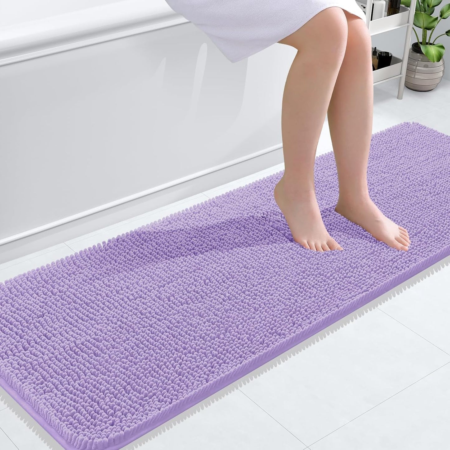 OLANLY Bathroom Runner Rugs - Soft Absorbent Chenille Bath Mat with Rubber Backing | 59x20 Inches, Lavender