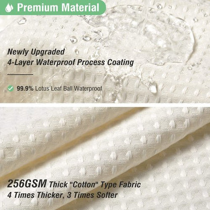 Dynamene Stall Fabric Shower Curtain - 54 inch Wide Waffle Weave Weighted Thick Cloth Shower Curtains for Bathroom, Heavy Duty Hotel Spa Luxury Bath Curtain Set with 10 Hooks, 54x72, Cream/Ivory