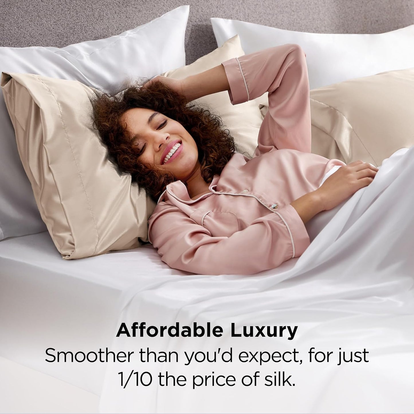 Bedsure King Size Satin Pillowcase Set - Silky Beige Pillow Cases for Hair & Skin, 20x36 Inches, 2-Pack