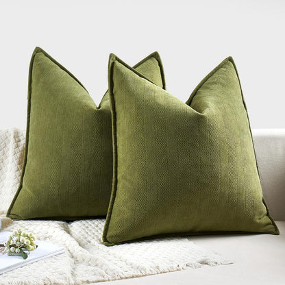 MIULEE Decorative Pillow Covers - Soft Chenille Moss Green | 18x18 Inch Farmhouse Cushion for Sofa & Bedroom