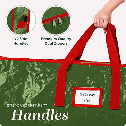 Christmas Tree Storage Bag for 9 ft - Durable Waterproof Tote with Dual Zippers & Handles (Green) - Includes Space for Accessories
