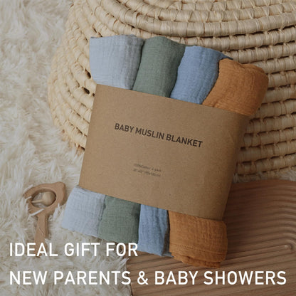 Muslin Swaddle Blankets for Baby Girls and Boys, 4 Pack Breathable and Skin-Friendly Newborn Receiving Blanket, 100% Cotton Swaddle Wrap, Essentials Infant Shower Items, Toddler Gift