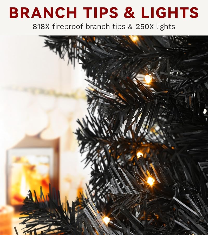DWVO Black 6ft Prelit Christmas Tree with Remote Control - 11 Lighting Modes