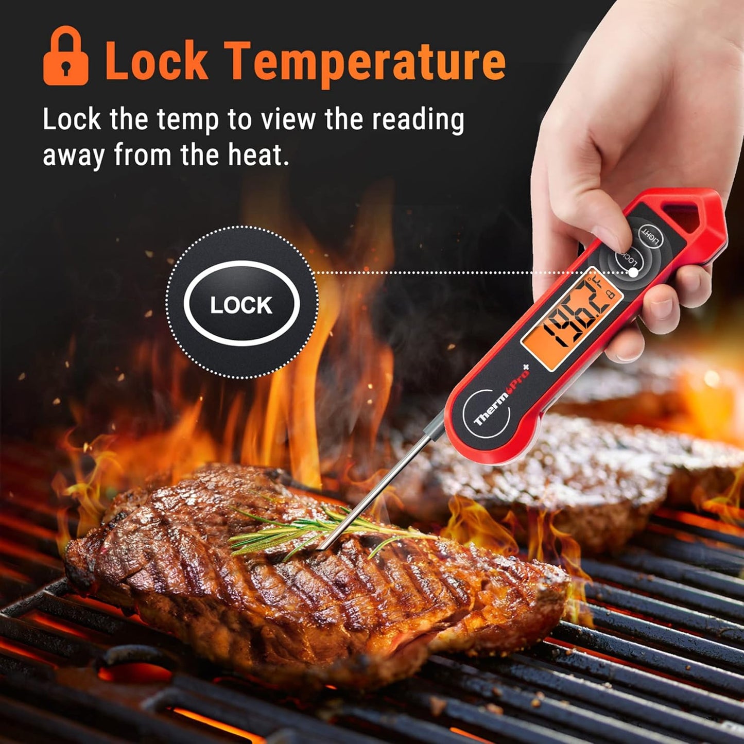 TempPro Waterproof Digital Meat Thermometer - Ambidextrous Backlit & Motion Sensing for BBQ, Grilling & Cooking