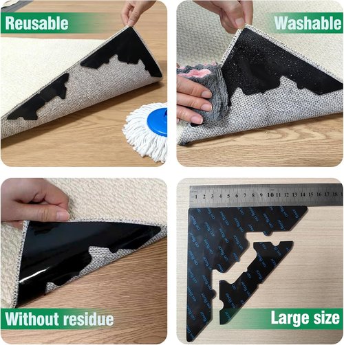 Large Non-Slip Rug Pads by [Brand Name] - 8 Pcs Reusable Double-Sided Carpet Tape for Hardwood Floors