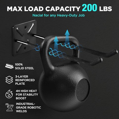 **Skiennix Heavy Duty Garage Hooks - 12.4 Inch Wall Mount Hangers | Max Load 200 lbs for Ladders, Tools & More**