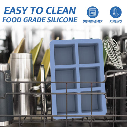 mossime Silicone Ice Cube Tray: 4pack Square Whiskey Large Ice Cube Molds - Old Fashioned Ice Cube Trays with Lid - 2inch Easy Release Big Freezer Mold for Cocktail Baby Food Soup & Juice