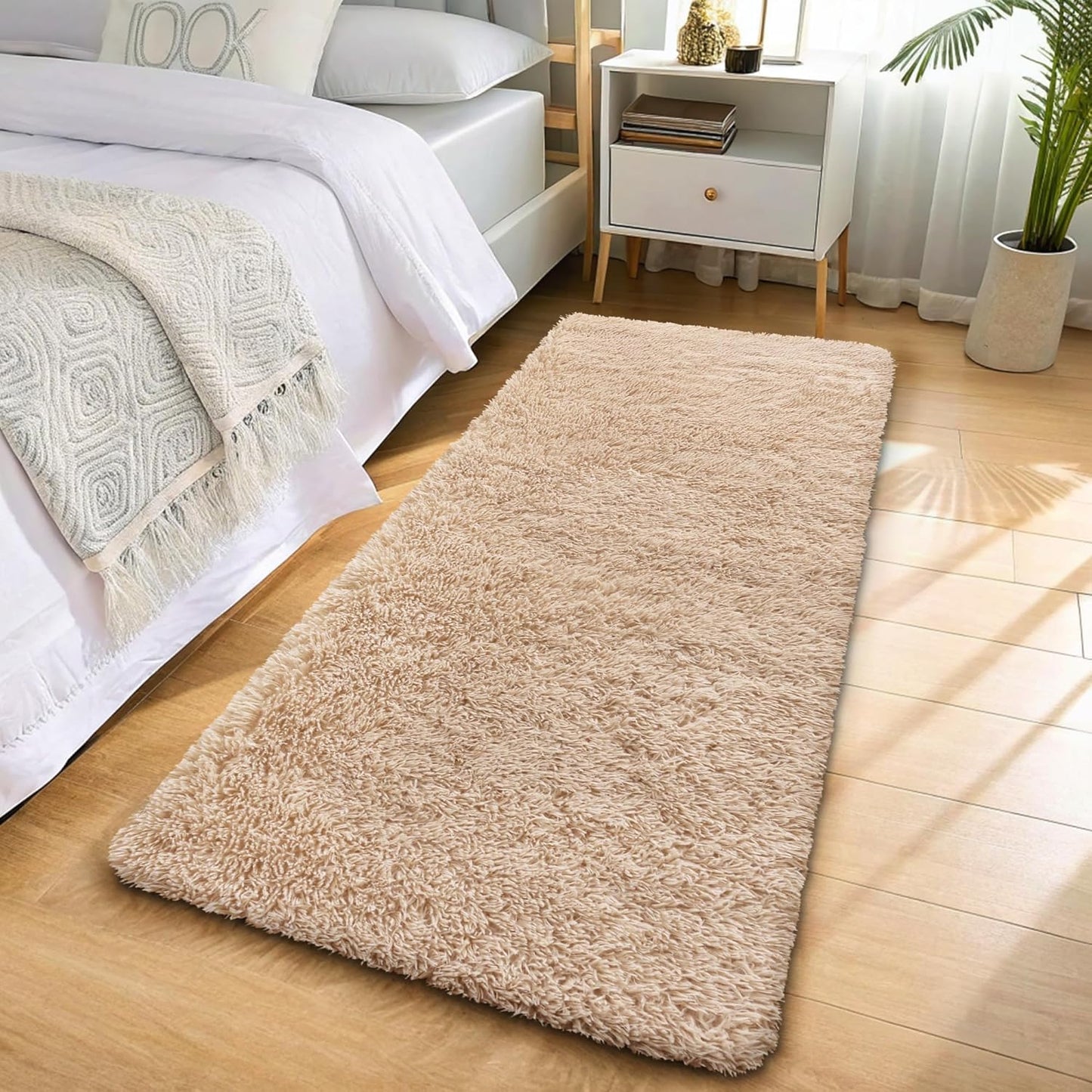 OLANLY Runner Rugs - Soft, Machine Washable Shaggy Design | 2x6 ft, Beige for Hallway & Bedroom Decor