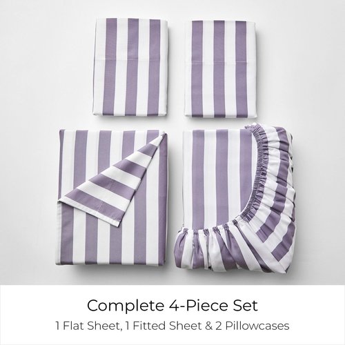 Mellanni Queen Sheets Set - 4 PC Iconic Collection Bedding - Hotel Luxury, Extra Soft, Cooling Bed Sheets - Wrinkle, Fade, Stain Resistant (Queen, Oxford Stripe Hazy Lilac)