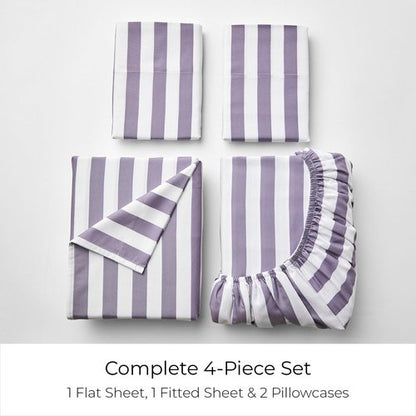 Mellanni Queen Sheets Set - 4 PC Iconic Collection Bedding - Hotel Luxury, Extra Soft, Cooling Bed Sheets - Wrinkle, Fade, Stain Resistant (Queen, Oxford Stripe Hazy Lilac)