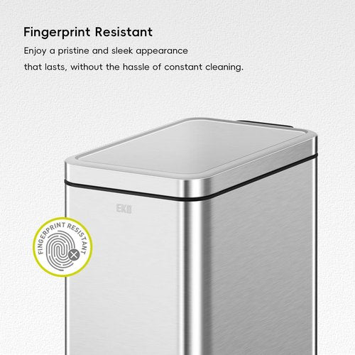 EKO Small Bathroom Trash Can - 10 Liter Stainless Steel with Soft Close Lid & Step Pedal | Anti-Fingerprint Finish