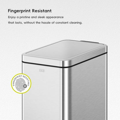 EKO Small Bathroom Trash Can - 10 Liter Stainless Steel with Soft Close Lid & Step Pedal | Anti-Fingerprint Finish