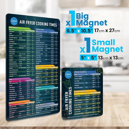 Air Fryer Magnetic Cheat Sheet Set | Easy-to-Use Cooking Guide with Strong Magnet - Black