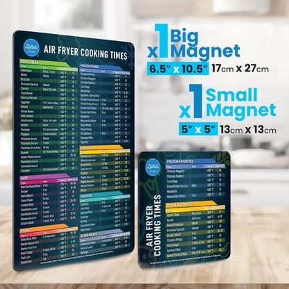 Air Fryer Magnetic Cheat Sheet Set | Easy-to-Use Cooking Guide with Strong Magnet - Black