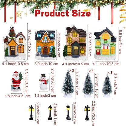 Aneco Christmas Village Set - 19 Resin Houses with Santa, Snowman & LED Lights | Winter Decor