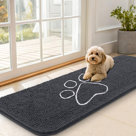 OLANLY Dog Door Mat - Absorbent Non-Slip Mud Mat for Paws | 59x20, Quick Dry Chenille, Dark Grey