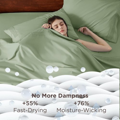 Bedsure Deep Pocket Queen Sheets Set - Soft & Cooling 4-Piece Bed Sheets for Mattresses Up to 21" - Light Green