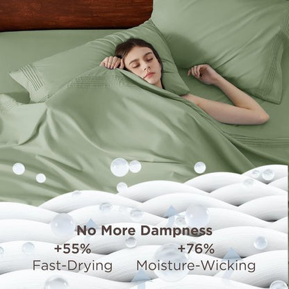 Bedsure Deep Pocket Queen Sheets Set - Soft & Cooling 4-Piece Bed Sheets for Mattresses Up to 21" - Light Green
