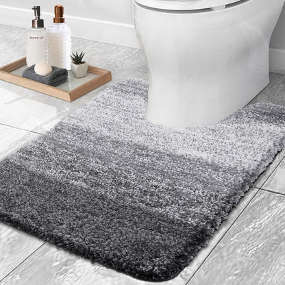OLANLY U-Shaped Grey Rug Set - Soft Bath Mat & Toilet Rug Bundle | Low Pile, Non-Slip, Machine Washable