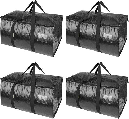 BALEINE Heavy-Duty Oversized Moving Bags - 4-Pack Storage Totes with Reinforced Handles (Black)