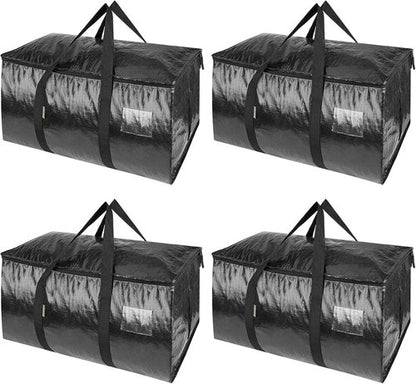 BALEINE Heavy-Duty Oversized Moving Bags - 4-Pack Storage Totes with Reinforced Handles (Black)