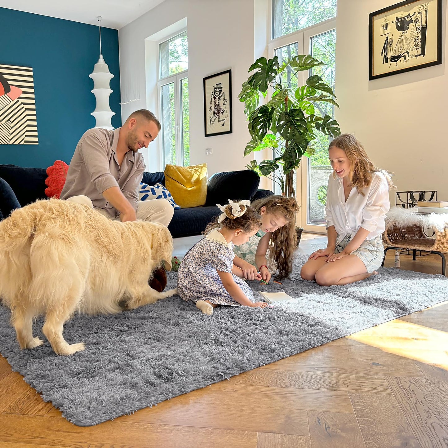 OLANLY 5x7 Machine Washable Large Area Rugs for Living Room, Bedroom, Soft Fluffy Shaggy Bedside Rug, Indoor Floor Carpet for Kids Girls and Boys, Dorms, Nursery, Home Decor Aesthetic, Light Grey