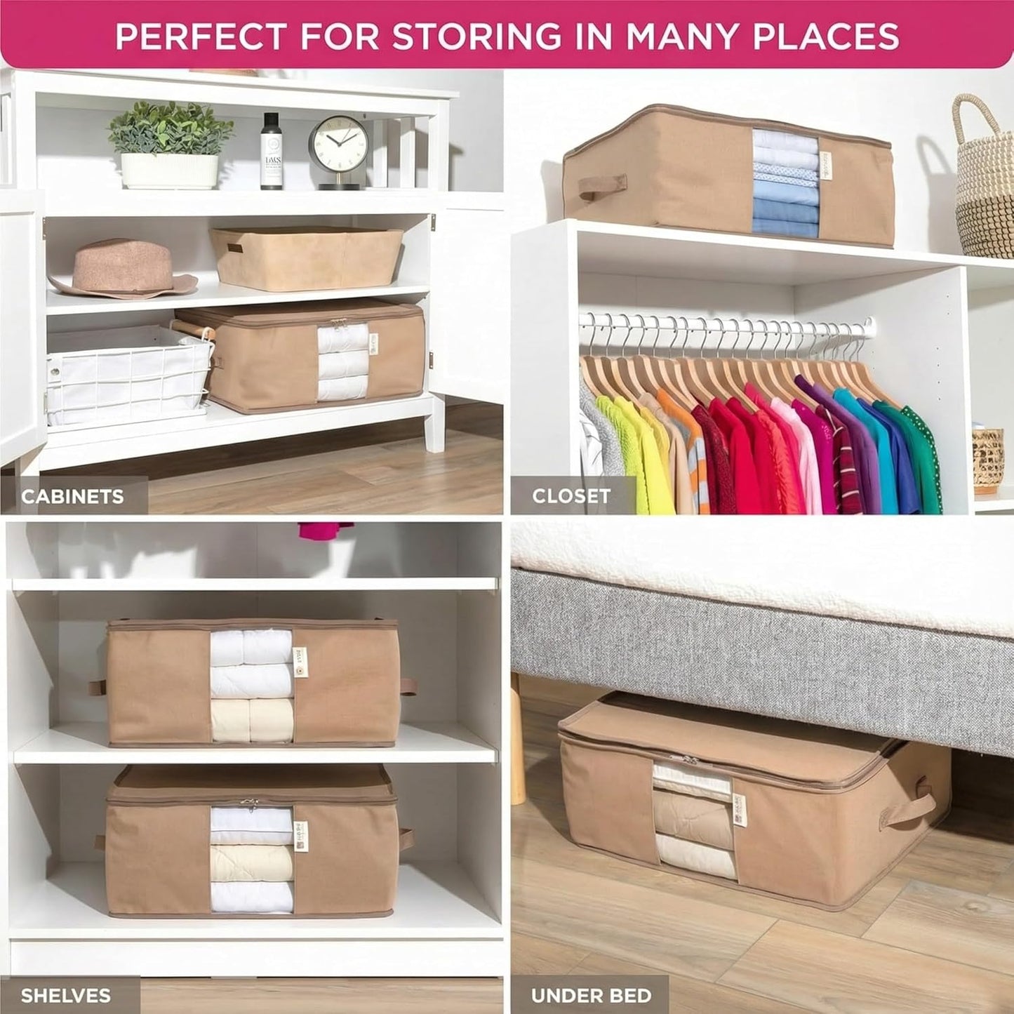 Cedar Storage Bag Organizer by [Brand Name] | Protects Bedding from Moths & Moisture | Set of 3 Beige Bags