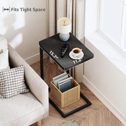 QEEIG C Table Set of 2 - Modern Black C-Shaped Side Tables for Living Room & Couch