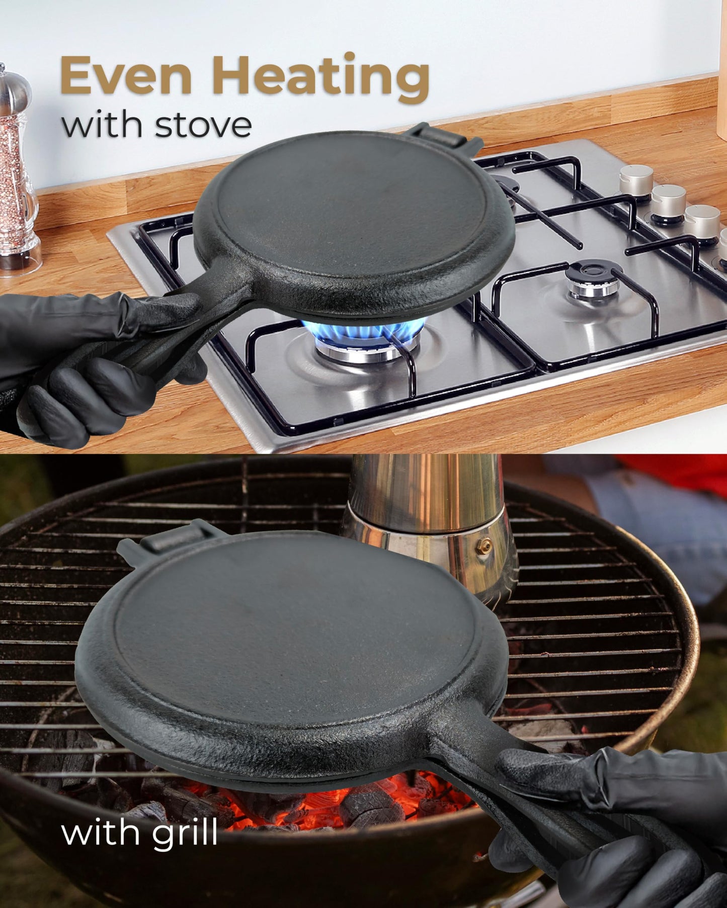 ZURRITO Cast Iron Waffle Maker 7 inch Round Waffles Bundle Set, Stove Top Waffle Maker, Cast Iron Waffle Pan for Camping Grill or Stovetop, Camping Waffle Maker, 4.4 pounds