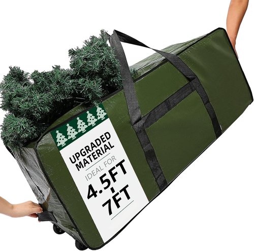 HOMEST Christmas Tree Storage Bag - Zippered Design with Wheels for 4.5-7 ft Artificial Trees - Green
