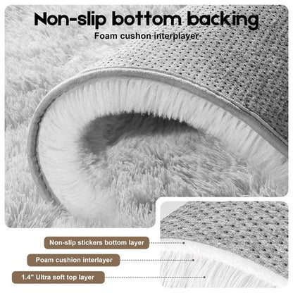 Mhyup 3x5 Tie-Dyed Grey Rugs for Bedroom Living Room, Fluffy Small Area Rug Soft Shag Carpet for Kids Boys and Girls Room with 4 Rugs Non-Slip Stickers Dorm Home Decor (3ft x 5ft)
