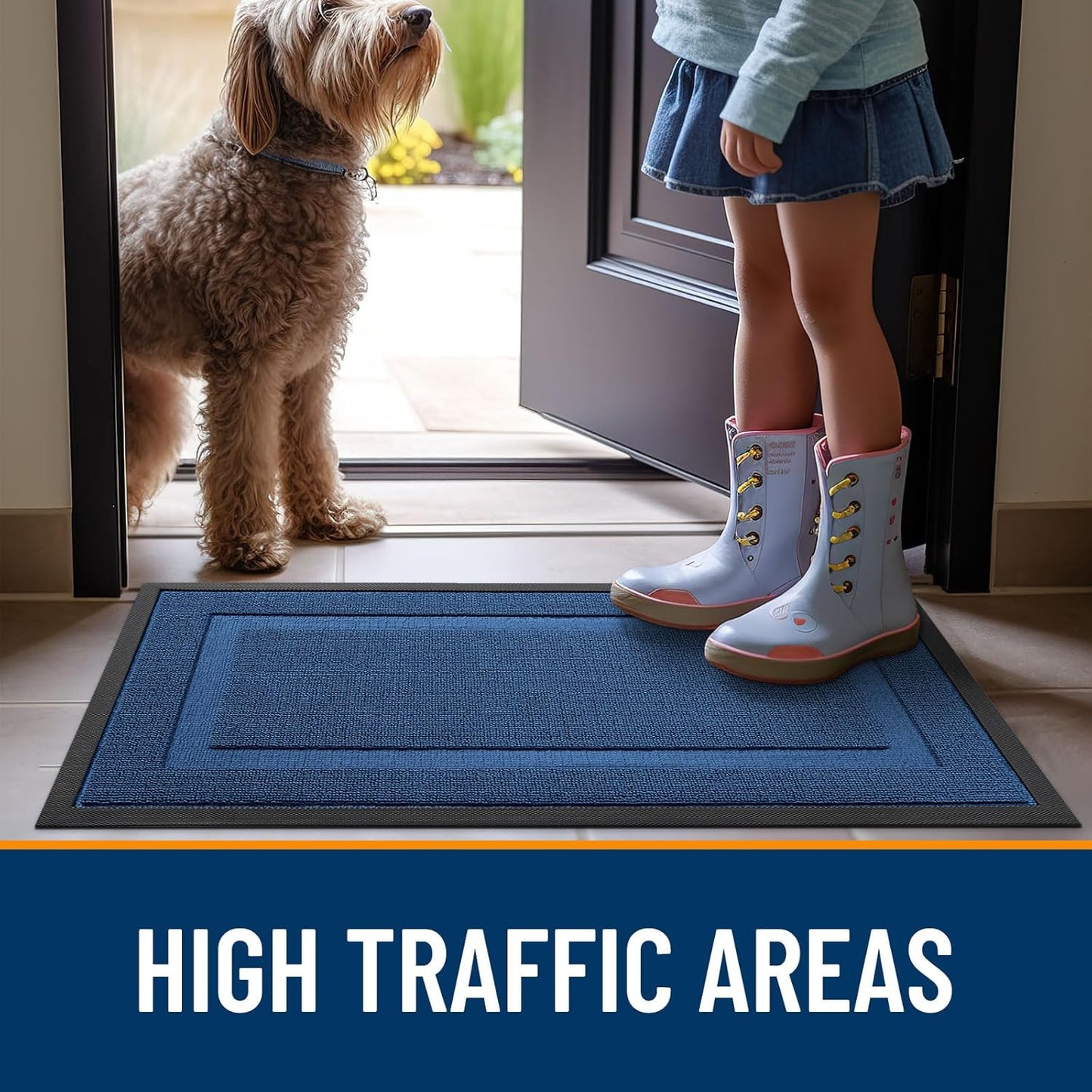 OLANLY Indoor Outdoor Front Door Mat - Waterproof All-Season Doormat, Easy Clean, 29.5x17, Navy Blue