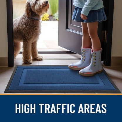 OLANLY Front Door Mat Indoor Outdoor Entrance, Waterproof All-Season, All-Weather Doormat, Sturdy Natural Rubber, Low Profile, Easy Clean Patio Porch Entryway Mat, 47x17, Navy Blue