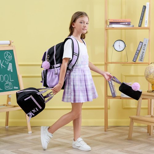 Fimibuke Girls' Backpack Set - 3 PCS Waterproof Backpack with Lunch Box & Pencil Case | Ideal for School, All Ages