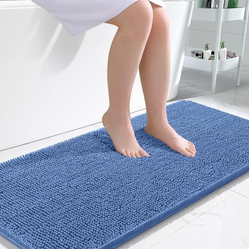 OLANLY Bathroom Rugs 47x24, Extra Soft Absorbent Chenille Bath Rugs, Rubber Backing Quick Dry, Machine Washable Bath Mats for Bathroom Floor, Tub and Shower, Home Decor Accessories, Cornflower Blue